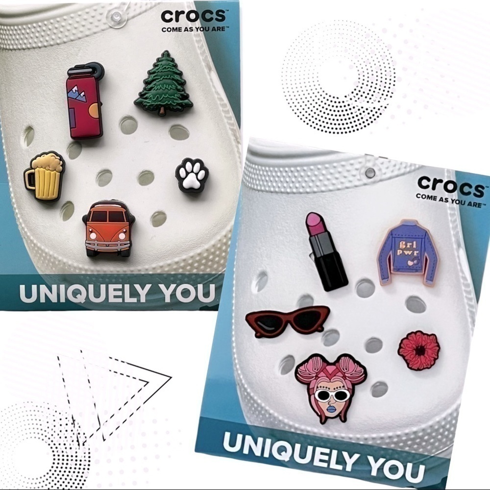 Crocs Jibbitz Shoe Charms - 2 Packs Included: Outdoor Vacay & Fashionista  
